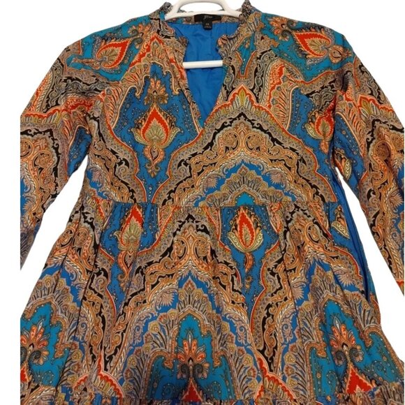 J Crew Tiered‎ Popover in Ratti Mediterranean Paisley Ruffled Poplin Dress Sz XS - Picture 3 of 7